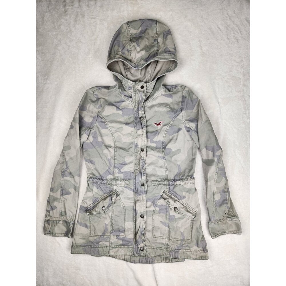 Hollister Womens Camo Utility Jacket Size Large Front Pockets & Button Detail